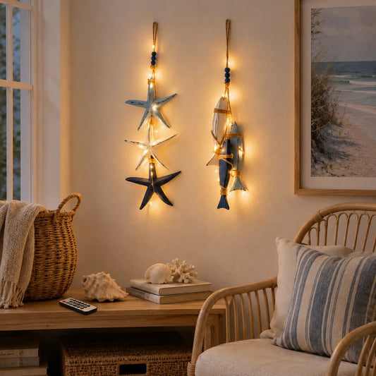 ⭐2026 HOT SALE🐟🌊Lighted Coastal Wooden Starfish & Fish Hanging Decor