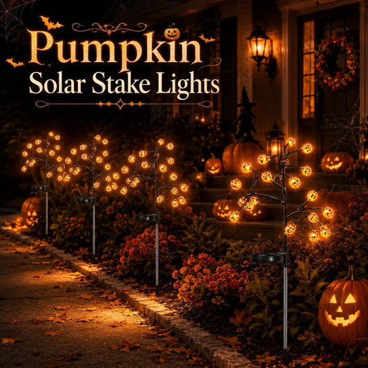 Solar Pumpkin Stake Lights, 20-Head Halloween Garden Lights