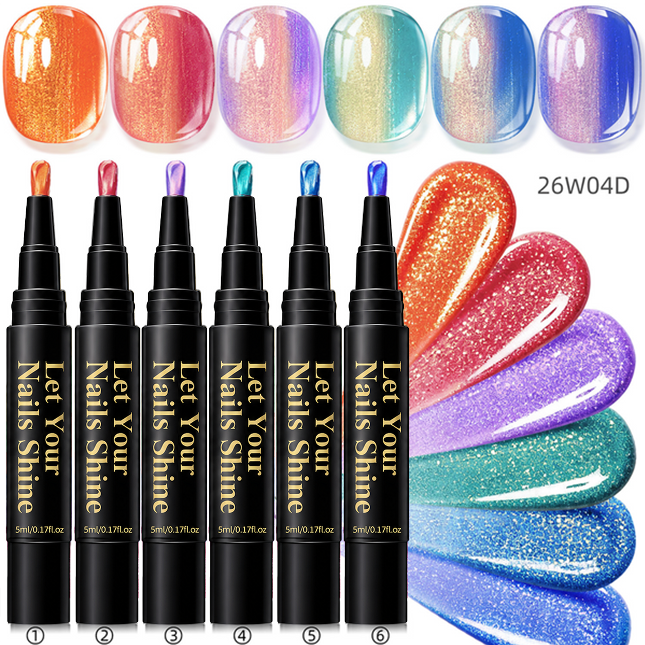 5 in 1 Aurora Gel Nail Polish Pen with Base Color and Top Coat