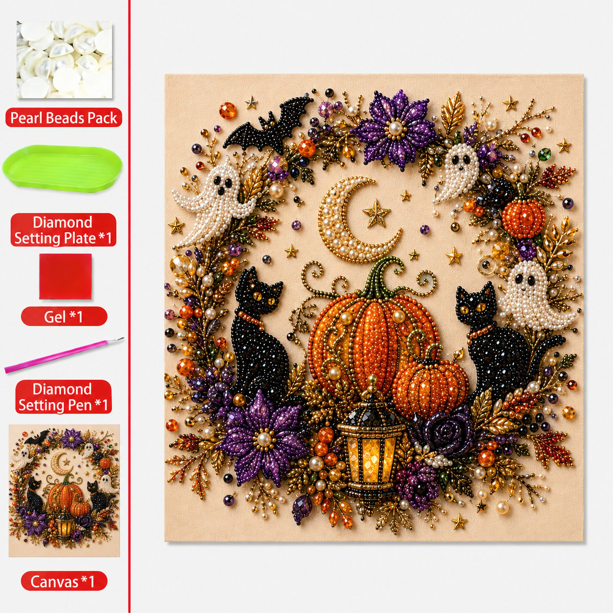 💥 Last Day 48% OFF – 👻✨ Halloween Pearl Art DIY Kit – Turn Tiny Pearls into Spooky-Cute Magic
