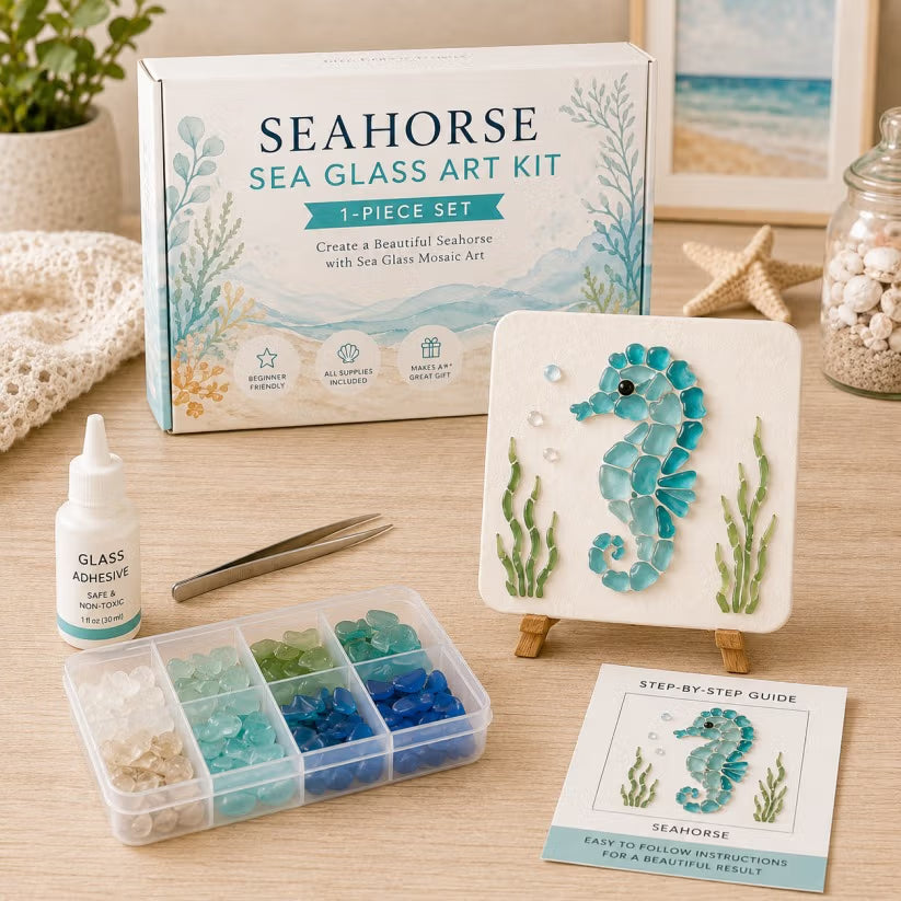 🌊 DIY Sea Glass Mosaic Art Kit – Create Beautiful Ocean-Inspired Artwork with Colorful Glass Pieces, Coastal Home Decor & Creative Handmade Gift