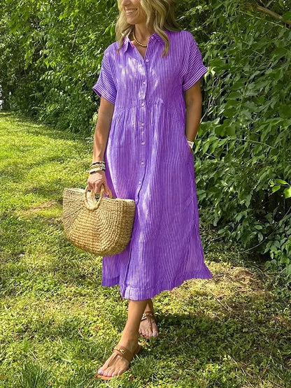 🎉This week's Special Sales - 50% OFF✨Striped Lapel Button Down Shirt Dress | With Functional Pockets