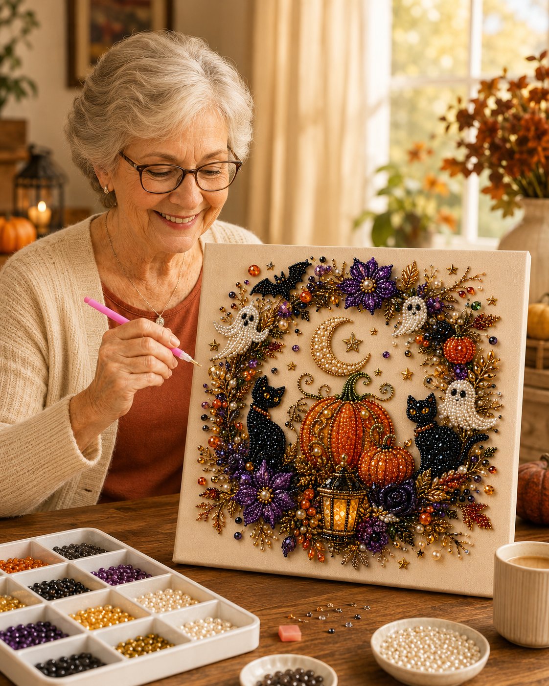 💥 Last Day 48% OFF – 👻✨ Halloween Pearl Art DIY Kit – Turn Tiny Pearls into Spooky-Cute Magic