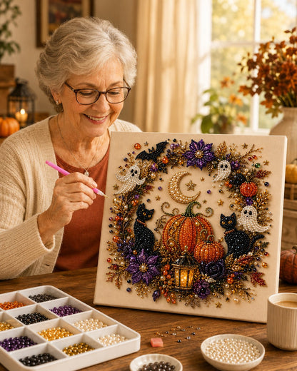 💥 Last Day 48% OFF – 👻✨ Halloween Pearl Art DIY Kit – Turn Tiny Pearls into Spooky-Cute Magic