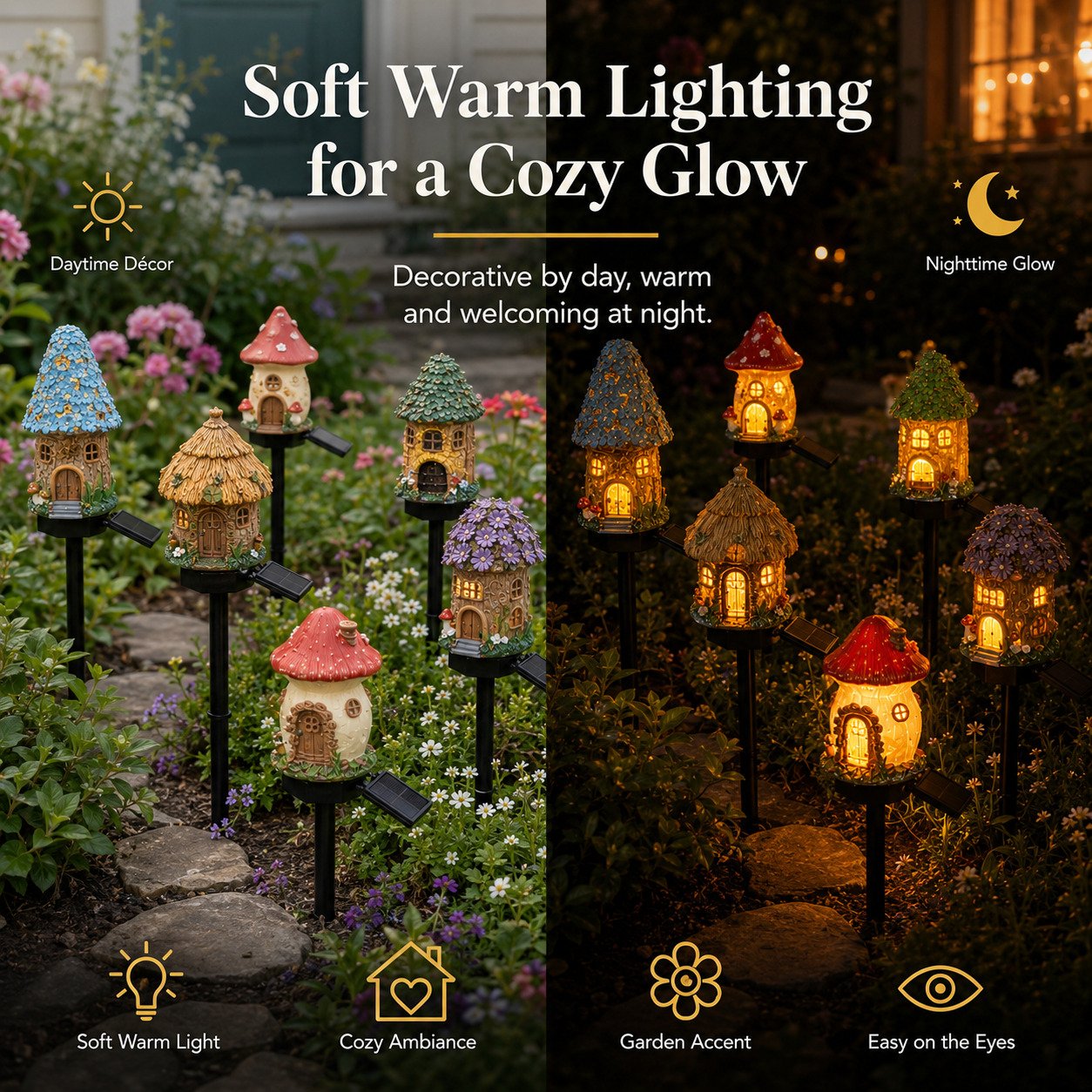 🍄 Enchanted Solar Mushroom House Light – Cozy Fairy Garden Decor