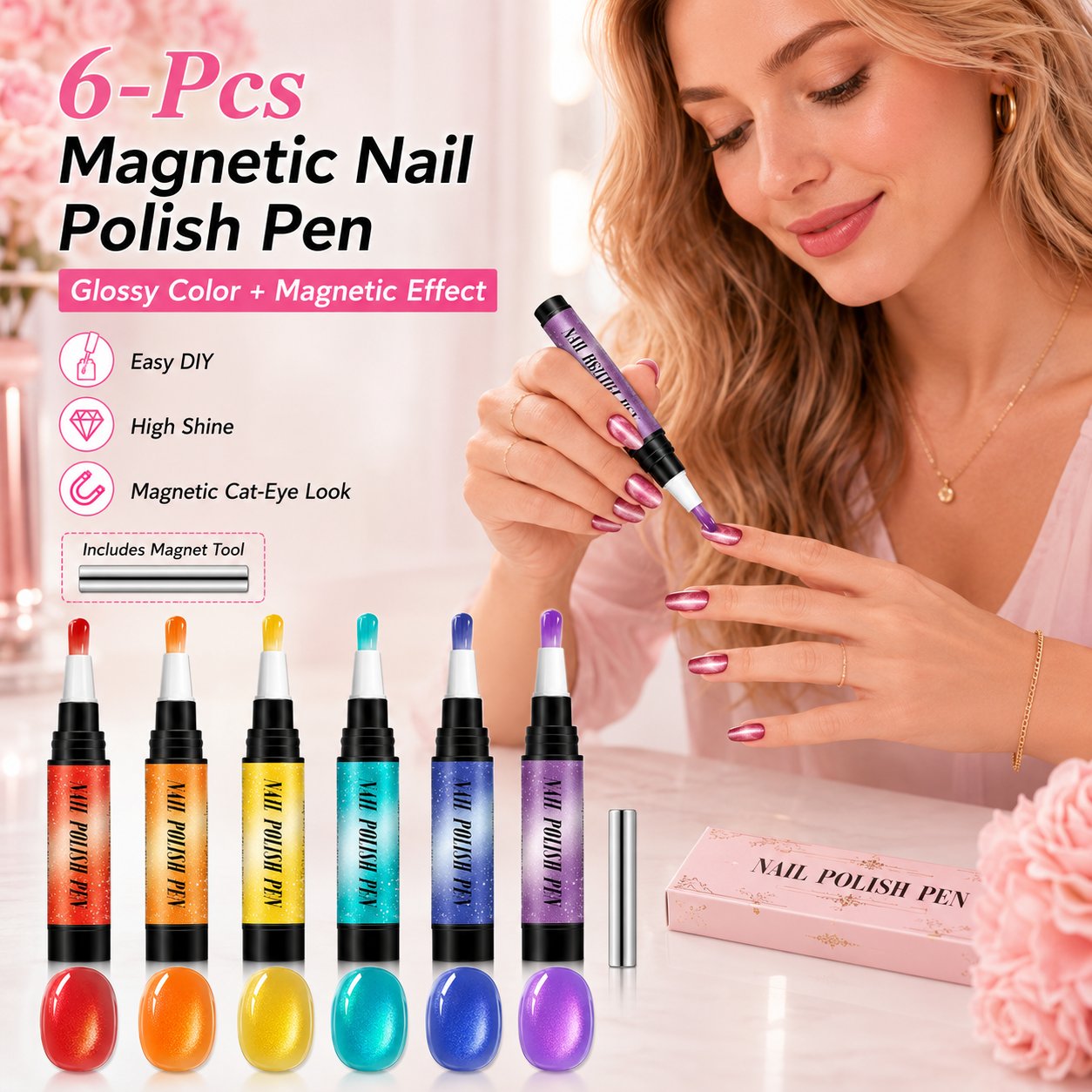 💅 6PCS One-Step Gel Nail Art Pen Set – Salon Beauty at Home