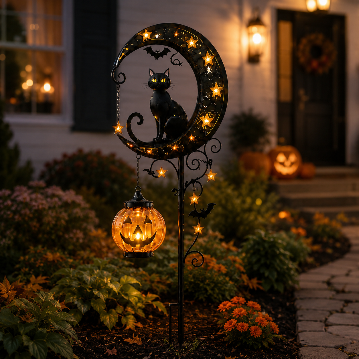 2026! ! !🔥59% OFF TODAY 👻 Solar Halloween Garden Stake Light with Black Cat & Pumpkin