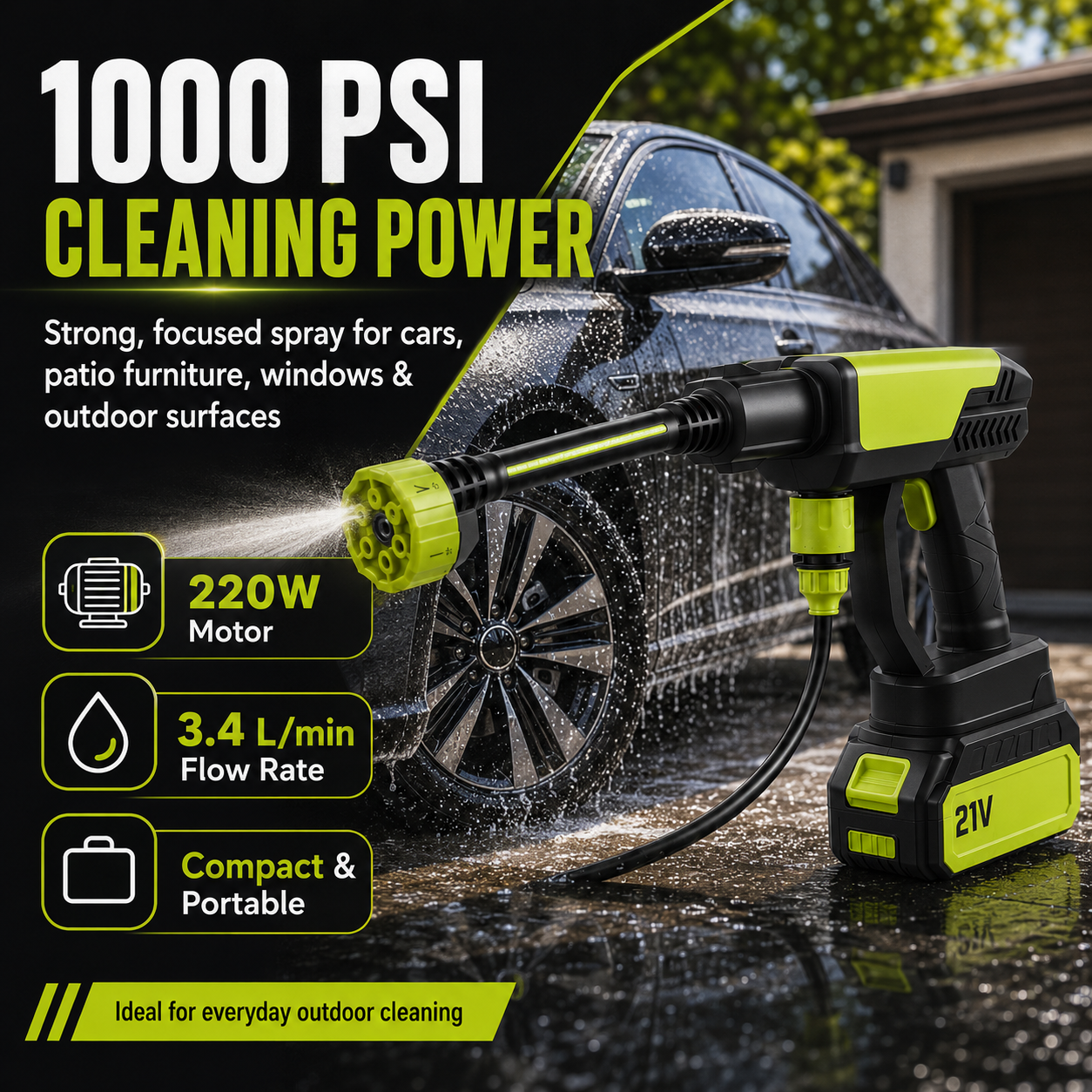 1000 PSI cleaning power