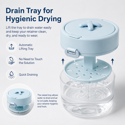 🔥3-in-1 Leak-Proof Retainer Cleaning Case with Mirror, Drain Tray & Travel Storage