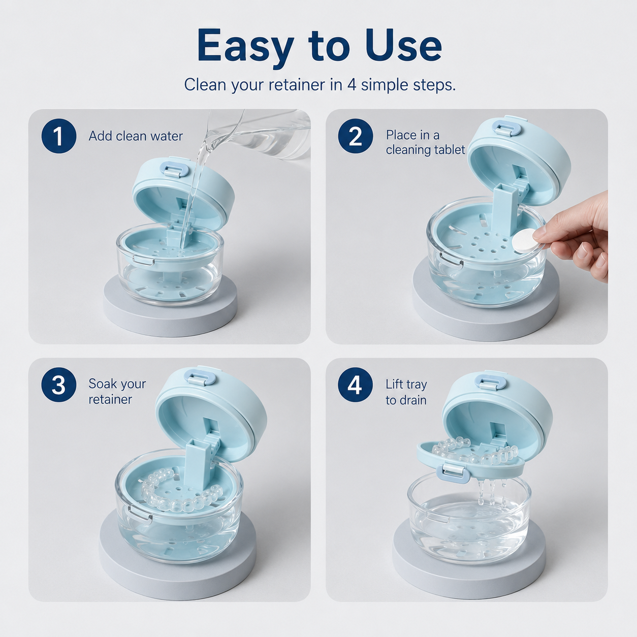 🔥3-in-1 Leak-Proof Retainer Cleaning Case with Mirror, Drain Tray & Travel Storage