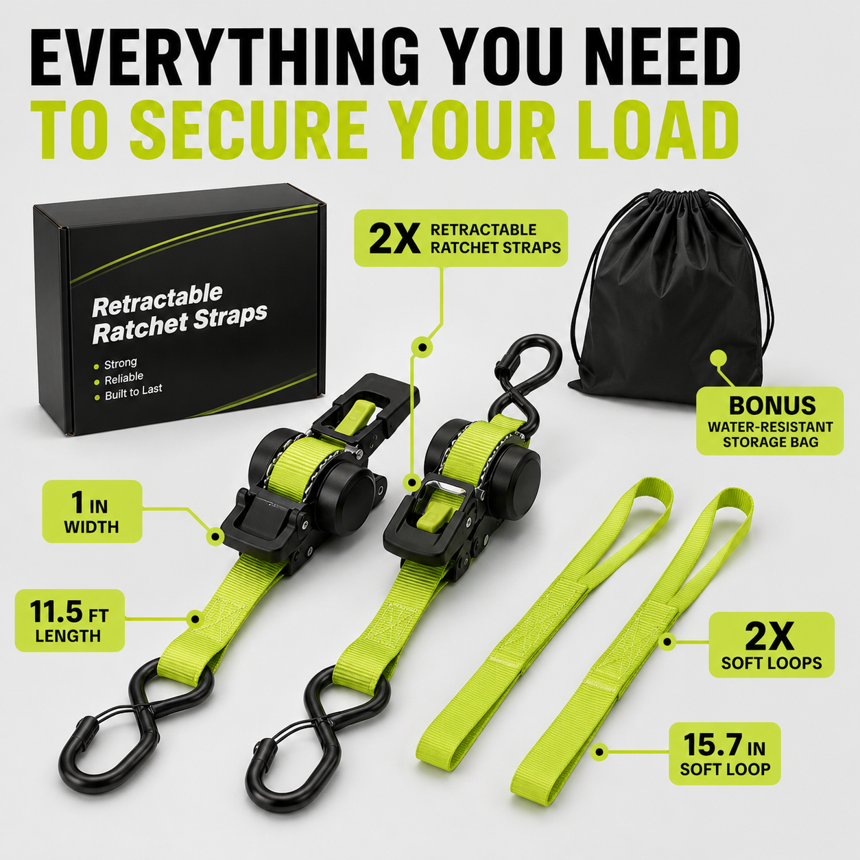 Trailer, yacht, jet ski and boat applications for tie-down straps