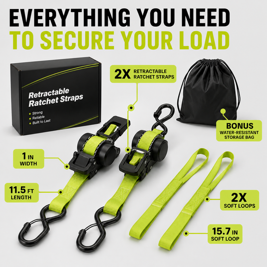 Car Tie Downs with Ratchets 1"x 11 ft-1500 LB Break Strength Cargo Straps for Moving Appliances, Lawn Equipment, Motorcycle Green