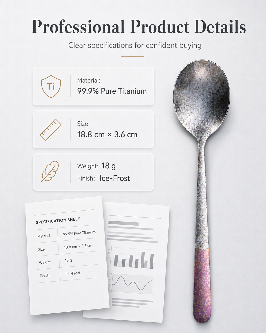 Titanium spoon for dessert yogurt coffee fruit and daily dining