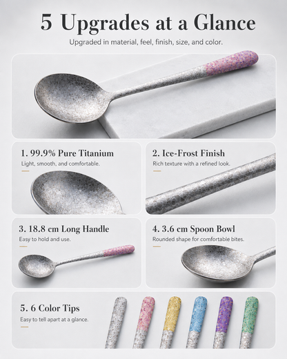 99.9% Pure Titanium Frost Spoon – Lightweight Long-Handle Tableware