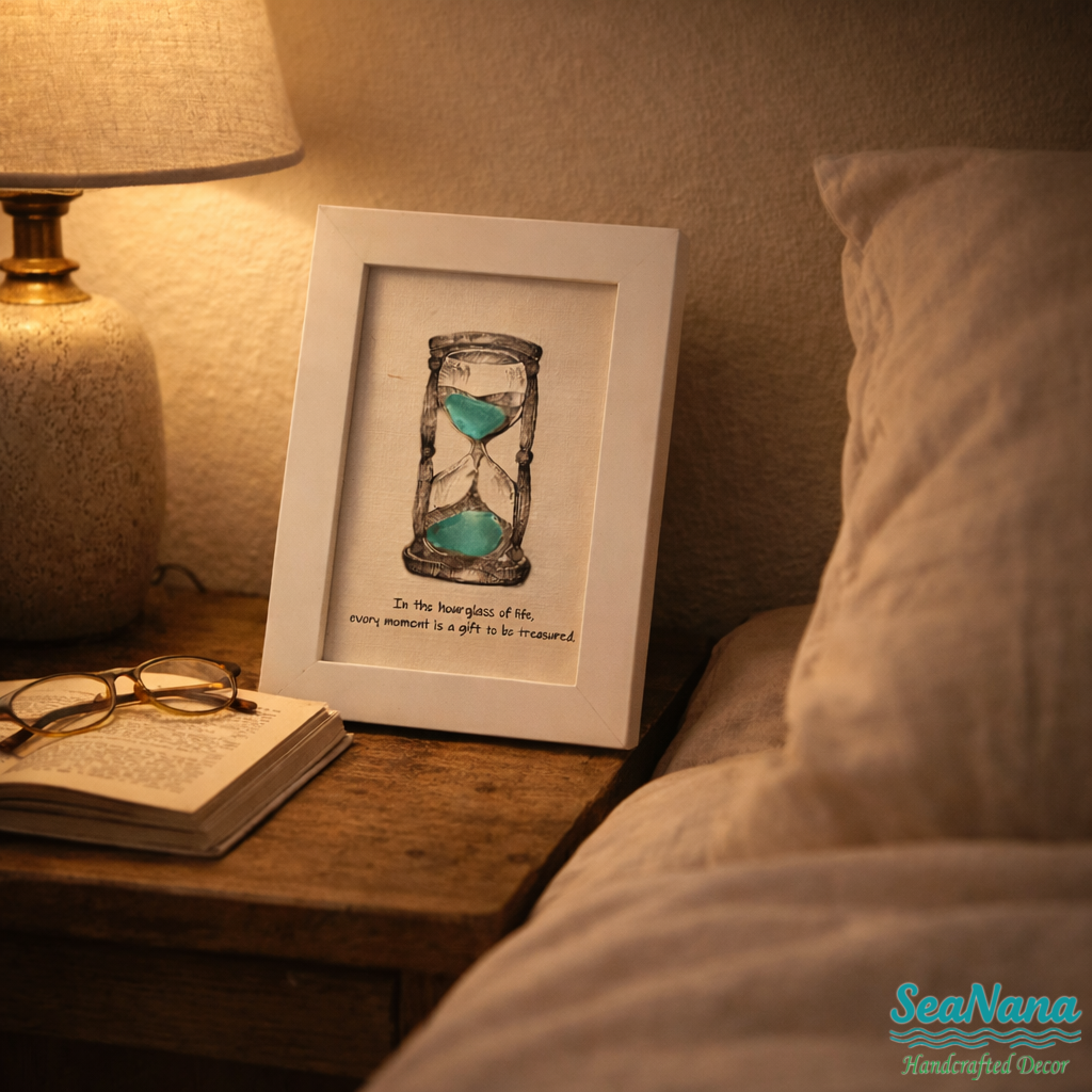 Life's Filled Hourglass Quote Sea Glass Framed Art