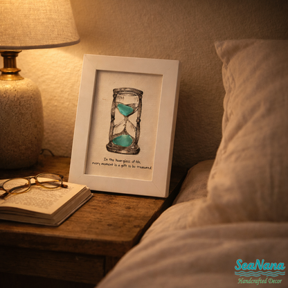 Life's Filled Hourglass Quote Sea Glass Framed Art