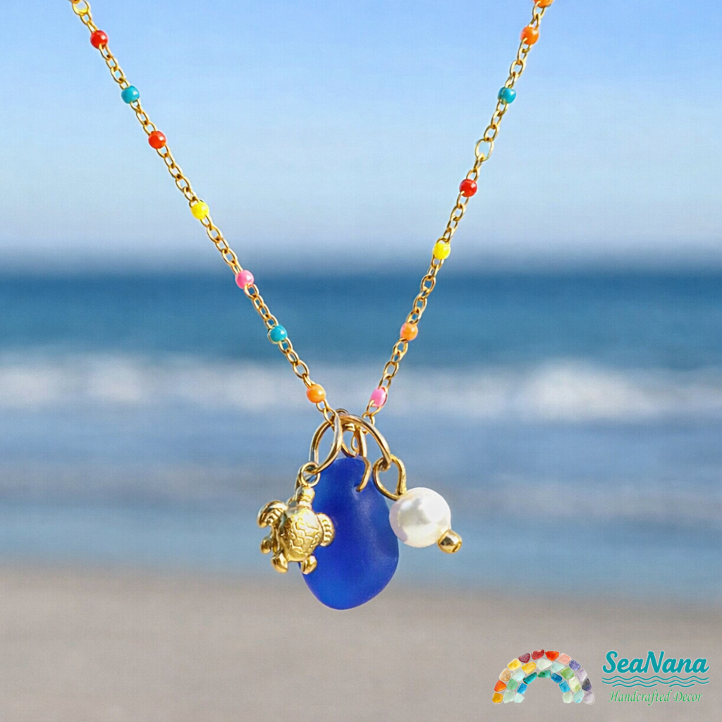 The Ocean Muse Collection: Colorful Enamel & Sea Glass Charm Necklaces