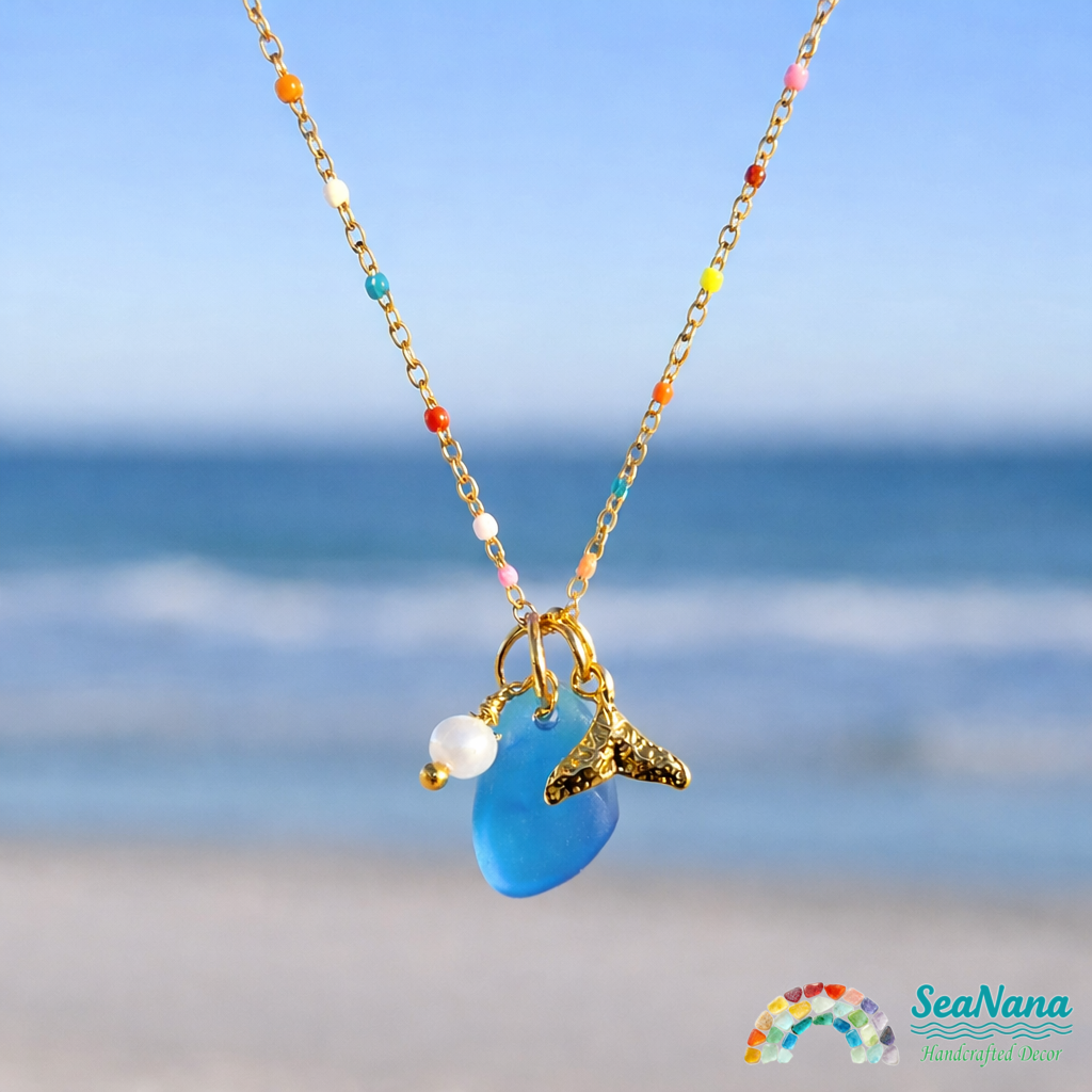The Ocean Muse Collection: Colorful Enamel & Sea Glass Charm Necklaces