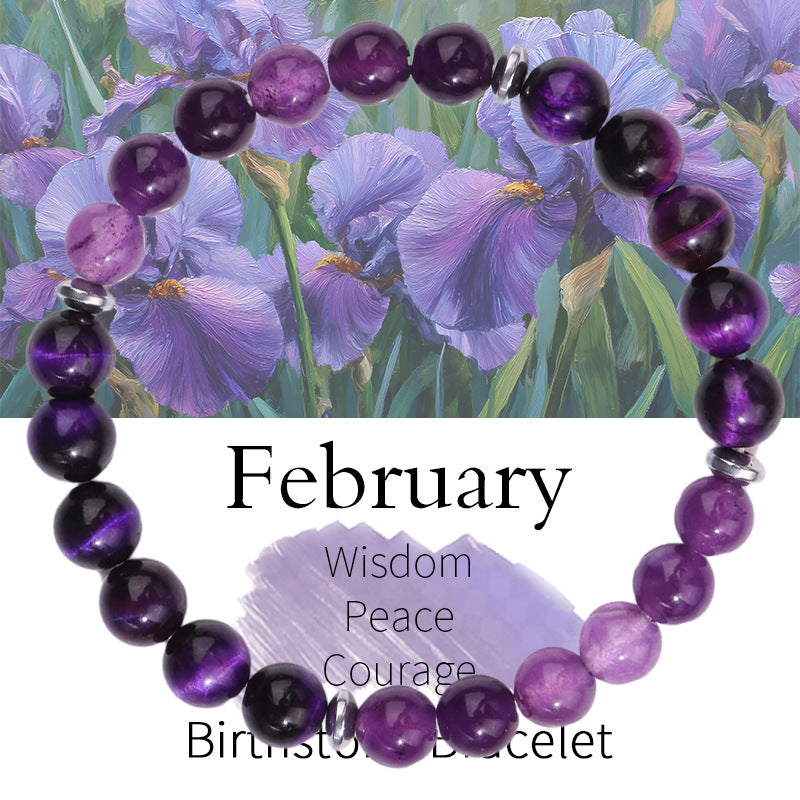 Birthstone Crystal Bracelet | Anxiety Healing Floral Monthly Gift with Card