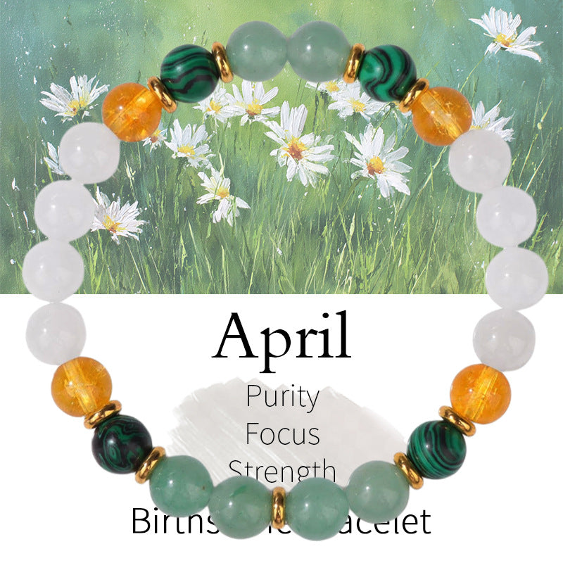 Birthstone Crystal Bracelet | Anxiety Healing Floral Monthly Gift with Card