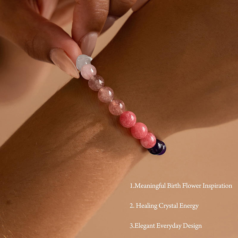 Birthstone Crystal Bracelet | Anxiety Healing Floral Monthly Gift with Card