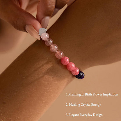 Birthstone Crystal Bracelet | Anxiety Healing Floral Monthly Gift with Card
