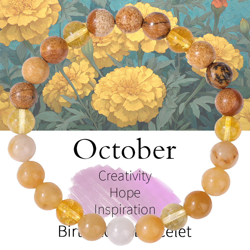 Birthstone Crystal Bracelet | Anxiety Healing Floral Monthly Gift with Card