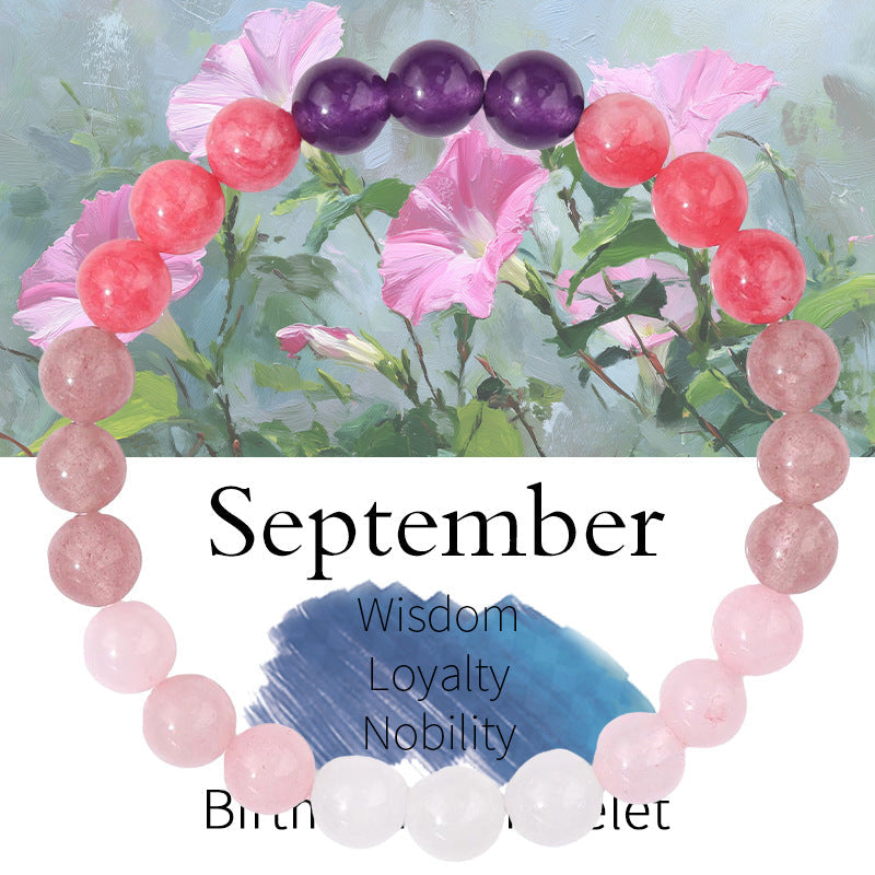 Birthstone Crystal Bracelet | Anxiety Healing Floral Monthly Gift with Card