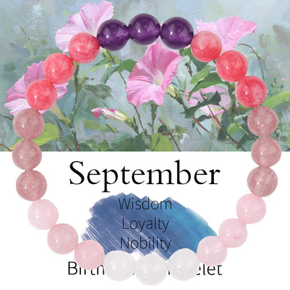 Birthstone Crystal Bracelet | Anxiety Healing Floral Monthly Gift with Card