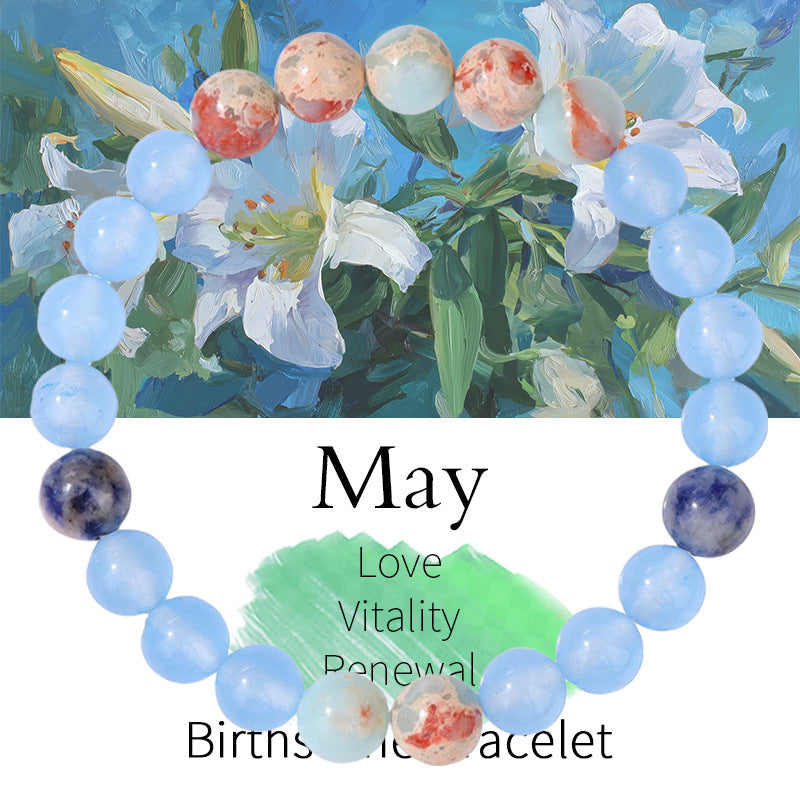 Birthstone Crystal Bracelet | Anxiety Healing Floral Monthly Gift with Card