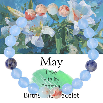 Birthstone Crystal Bracelet | Anxiety Healing Floral Monthly Gift with Card