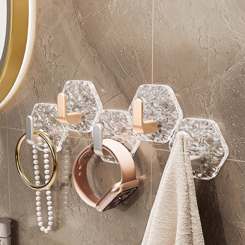 10 Pack Hexagonal Ripple Heavy Duty Hooks for Bathroom, Kitchen & Household Organization