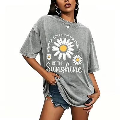 Women's Summer 100% Cotton T-Shirt: Sunshine Graphic,solid colors, Double Stitching, Breathable, Loose Fit, Casual Basic Tee for Daily Wear💗Buy Two Free Shipping