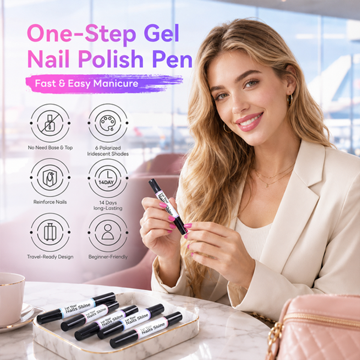 5 in 1 Aurora Gel Nail Polish Pen with Base Color and Top Coat