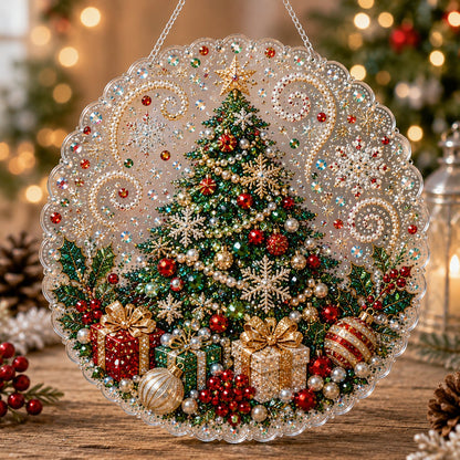 🎄 LAST DAY 49% OFF🎄 Christmas Pearl Diamond Art Hanging Ornament Kit | Luxury Flocked Canvas with Scratch-Resistant Non-Fading Pearl Beads DIY Handmade Holiday Hanging Decor 🎅💎