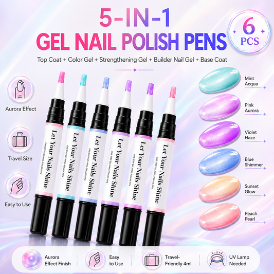 5 in 1 Aurora Gel Nail Polish Pen with Base Color and Top Coat
