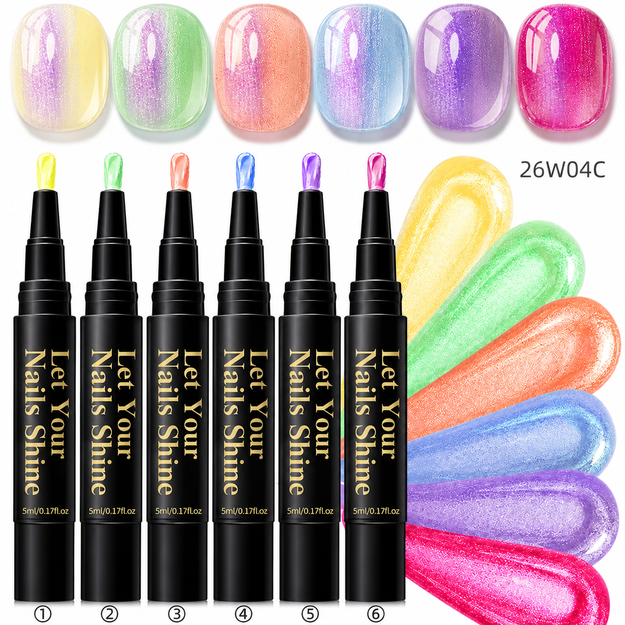 5 in 1 Aurora Gel Nail Polish Pen with Base Color and Top Coat