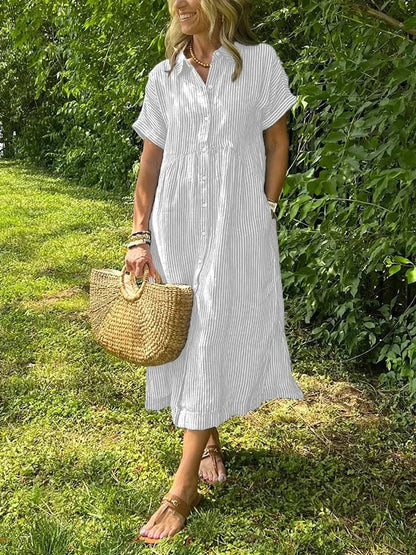 🎉This week's Special Sales - 50% OFF✨Striped Lapel Button Down Shirt Dress | With Functional Pockets