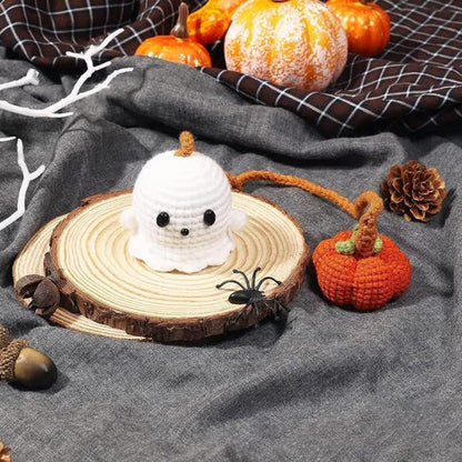 🎃👻Crochet Halloween Car Accessories - Handmade Ghost & Pumpkin Hanging Ornament for Rear View Mirror