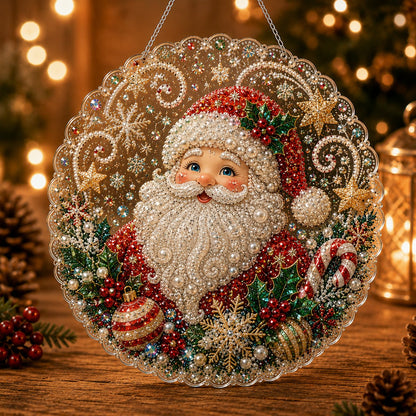 🎄 LAST DAY 49% OFF🎄 Christmas Pearl Diamond Art Hanging Ornament Kit | Luxury Flocked Canvas with Scratch-Resistant Non-Fading Pearl Beads DIY Handmade Holiday Hanging Decor 🎅💎
