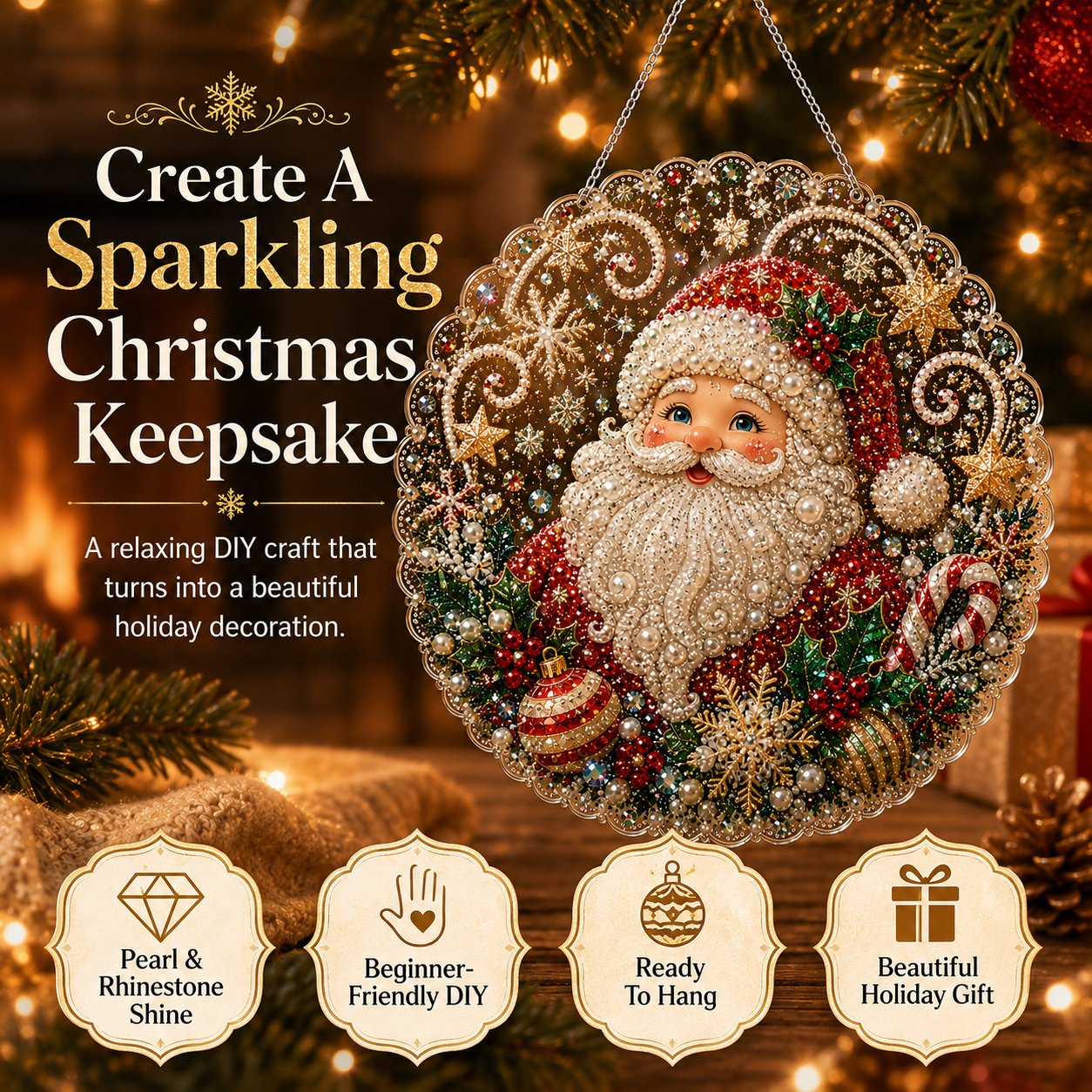 🎄 LAST DAY 49% OFF🎄 Christmas Pearl Diamond Art Hanging Ornament Kit | Luxury Flocked Canvas with Scratch-Resistant Non-Fading Pearl Beads DIY Handmade Holiday Hanging Decor 🎅💎