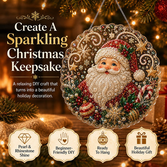 🎄 LAST DAY 49% OFF🎄 Christmas Pearl Diamond Art Hanging Ornament Kit | Luxury Flocked Canvas with Scratch-Resistant Non-Fading Pearl Beads DIY Handmade Holiday Hanging Decor 🎅💎