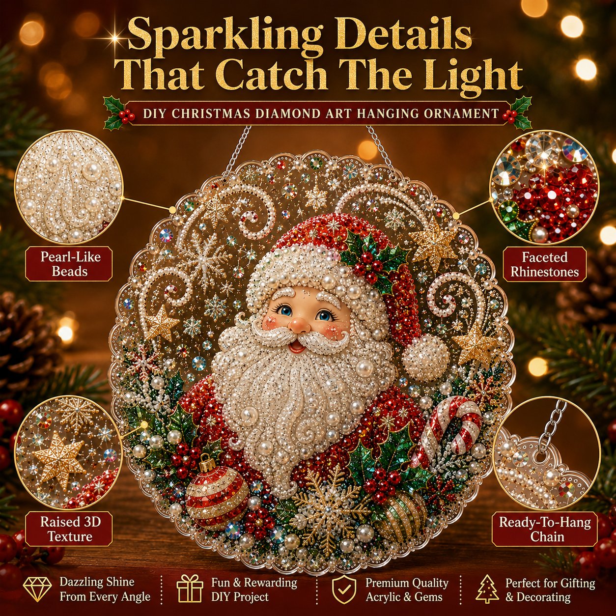 🎄 LAST DAY 49% OFF🎄 Christmas Pearl Diamond Art Hanging Ornament Kit | Luxury Flocked Canvas with Scratch-Resistant Non-Fading Pearl Beads DIY Handmade Holiday Hanging Decor 🎅💎