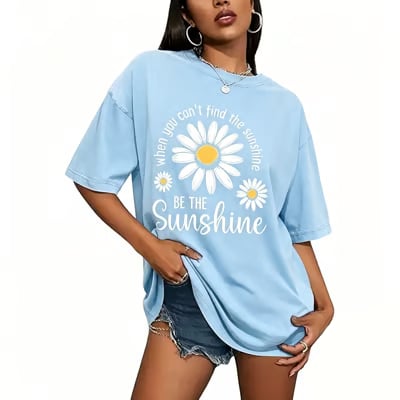 Women's Summer 100% Cotton T-Shirt: Sunshine Graphic,solid colors, Double Stitching, Breathable, Loose Fit, Casual Basic Tee for Daily Wear💗Buy Two Free Shipping