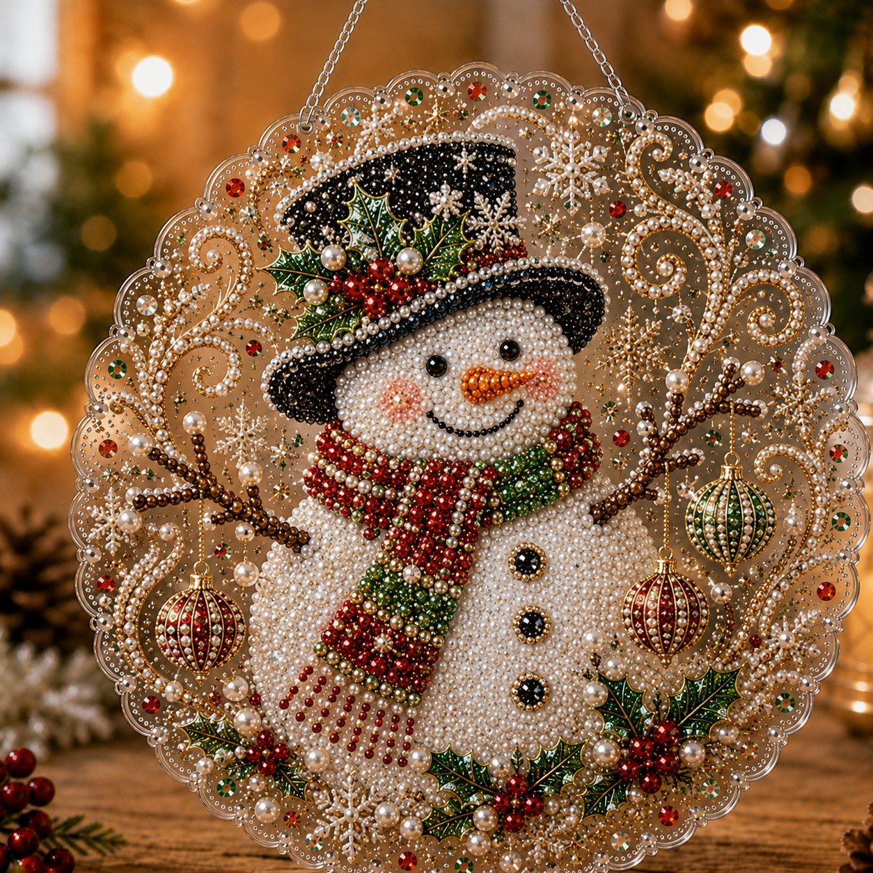 🎄 LAST DAY 49% OFF🎄 Christmas Pearl Diamond Art Hanging Ornament Kit | Luxury Flocked Canvas with Scratch-Resistant Non-Fading Pearl Beads DIY Handmade Holiday Hanging Decor 🎅💎