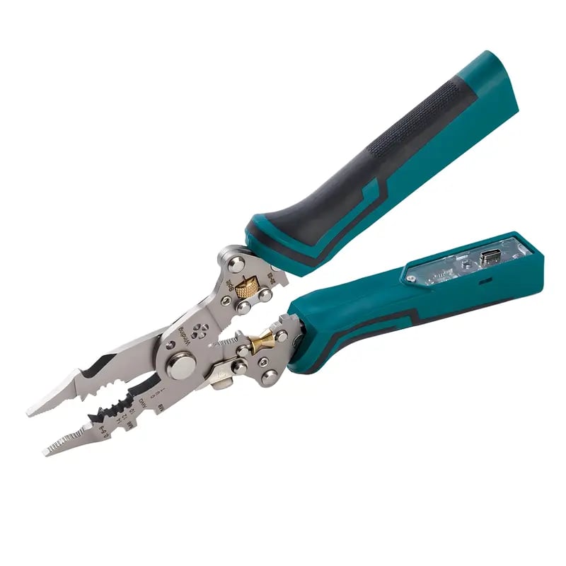 16 in 1 Wire Stripper Twister for Cutting and Pulling Wires,Cable Scissors,Voltage Tester Pliers, 30V to 220V Live,Null,Hot Wire Judgment AC DC, Audible and Flashing LED Alarms