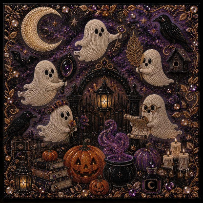 🧘Relaxing & Beginner-Friendly- 👻Cute Ghosts Pumpkins 3D Pearl Mosaic Art Kit