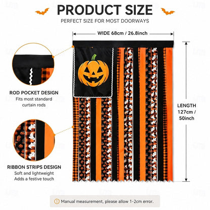 🎃Halloween Banner Flag Pre-Lit Pumpkin Fabric Ribbon Garland Streamers