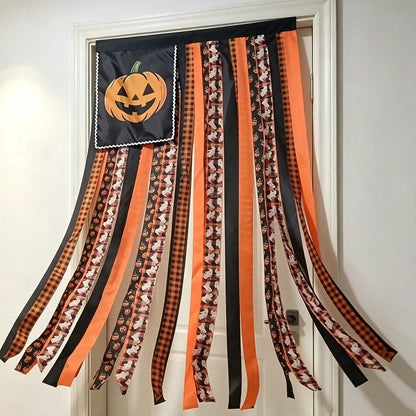 🎃Halloween Banner Flag Pre-Lit Pumpkin Fabric Ribbon Garland Streamers