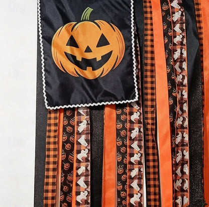 🎃Halloween Banner Flag Pre-Lit Pumpkin Fabric Ribbon Garland Streamers
